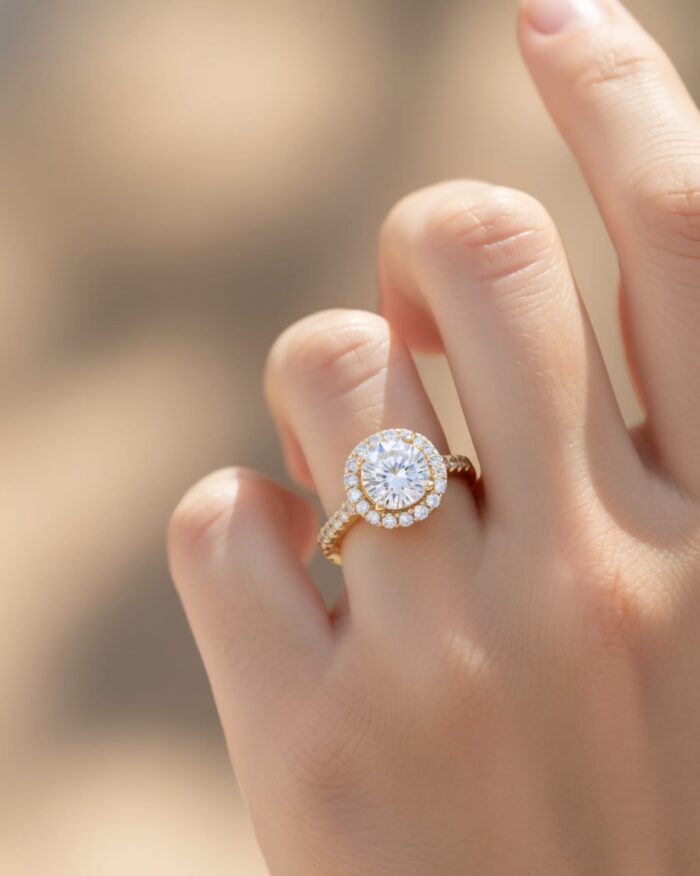 Classic solitaire with pave band and hidden halo - Image 4