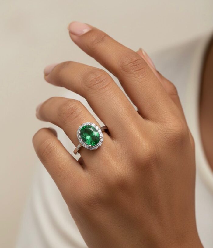 Silver Ring with Gemstone (Emerald) - Image 2