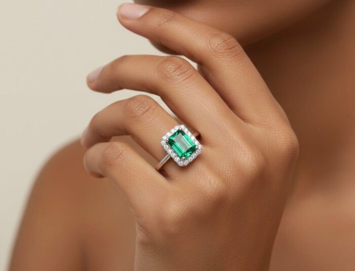 Silver Ring with Gemstone (Emerald) - Image 2